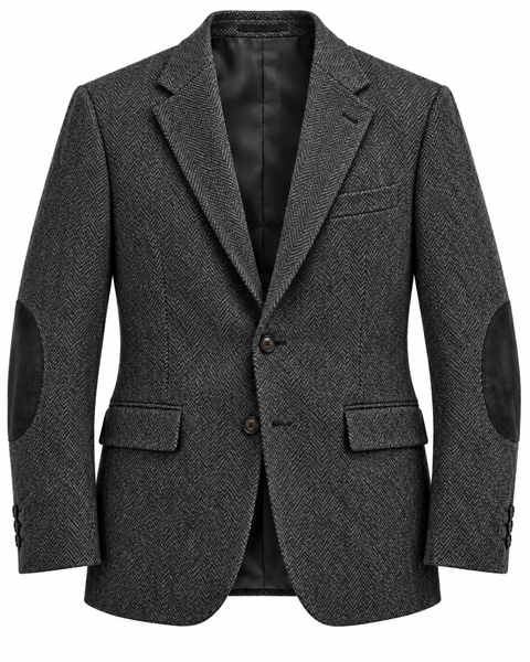 DFCOLOR::Charcoal::product-front — Textured Elbow-Patch Heritage Blazer, Charcoal product front; styling visualization