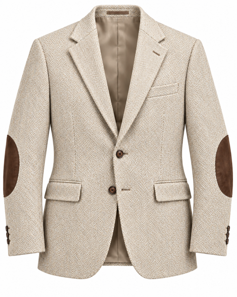 DFCOLOR::Ivory::product-front — Textured Elbow-Patch Heritage Blazer, Ivory product front; styling visualization