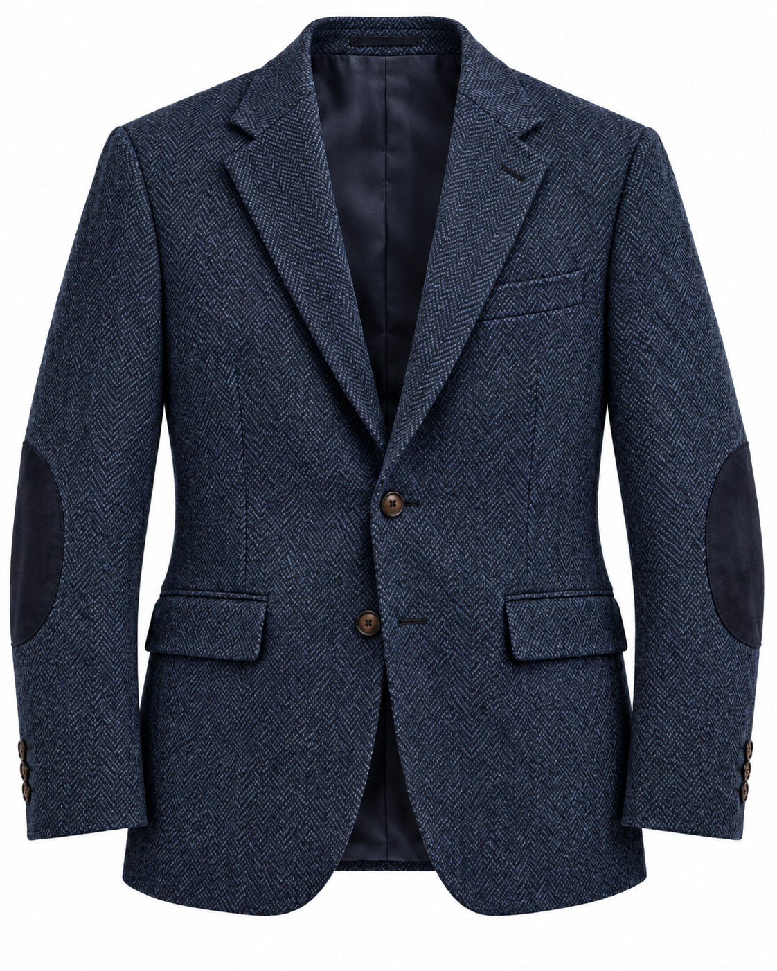 DFCOLOR::Navy::product-front — Textured Elbow-Patch Heritage Blazer, Navy product front; styling visualization