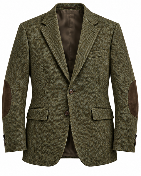 DFCOLOR::Olive::product-front — Textured Elbow-Patch Heritage Blazer, Olive product front; styling visualization