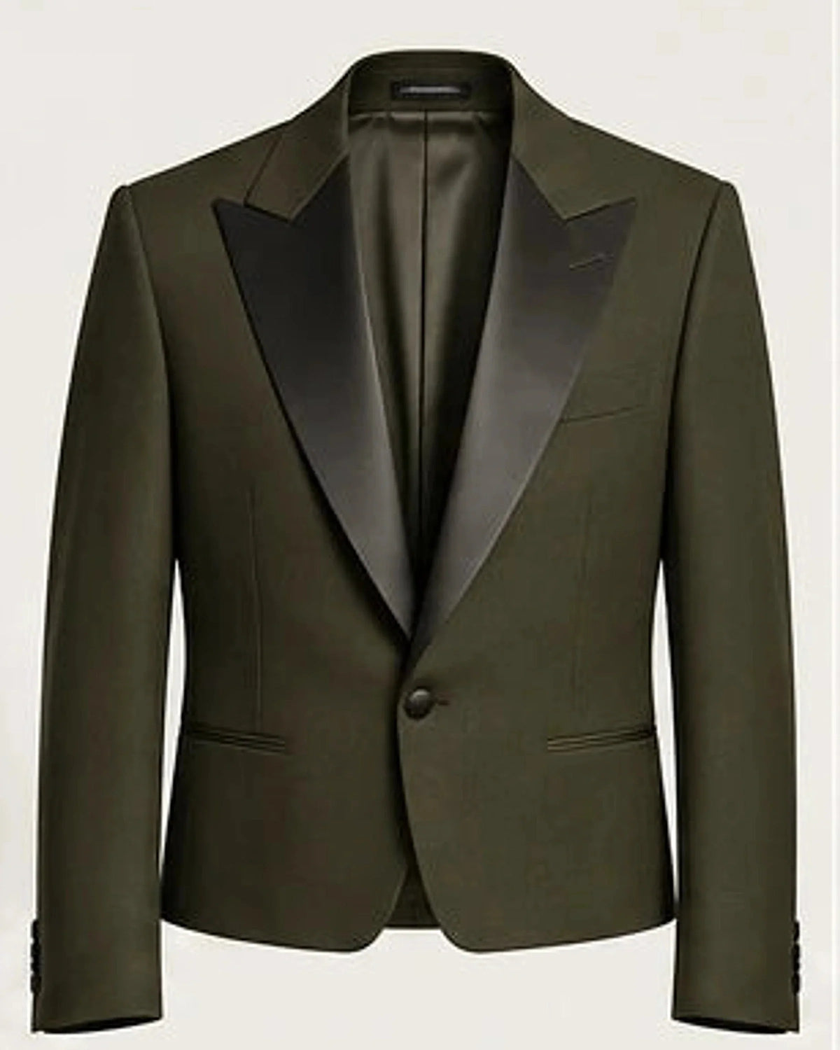 DFCOLOR::Olive::product-front — Black Cropped Dinner Jacket with Satin Lapels; verified original garment product-only 4:5 source