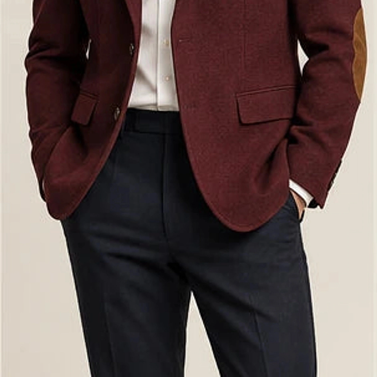 DFCOLOR::Burgundy::onbody — Textured Elbow-Patch Heritage Blazer, isolated on-body model view, no collage