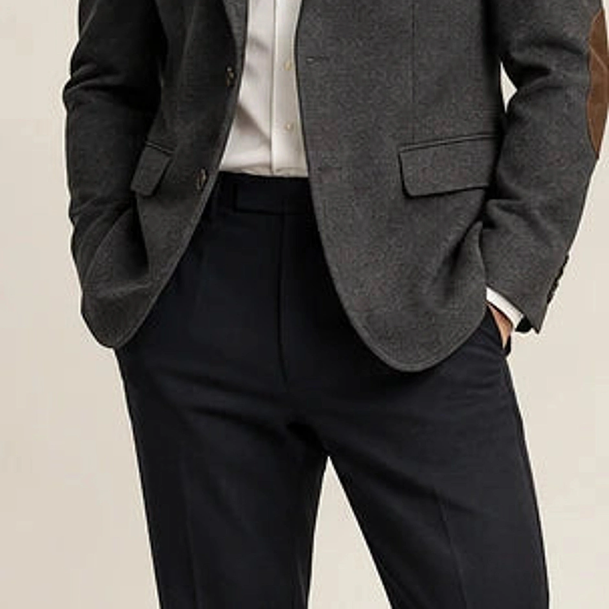 DFCOLOR::Charcoal::onbody — Textured Elbow-Patch Heritage Blazer, isolated on-body model view, no collage