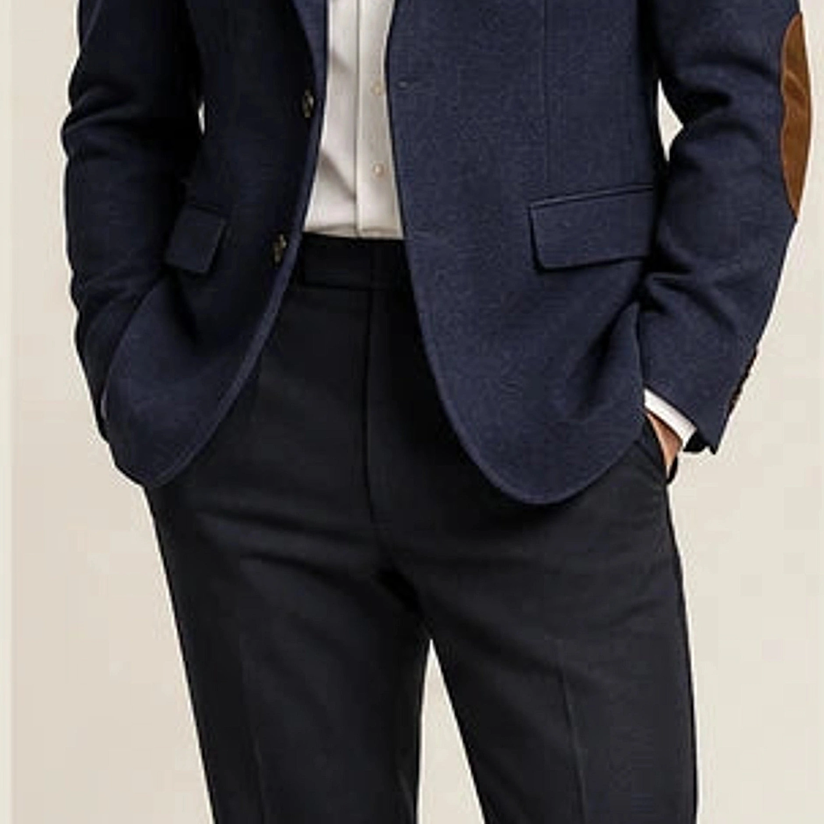 DFCOLOR::Navy::onbody — Textured Elbow-Patch Heritage Blazer, isolated on-body model view, no collage