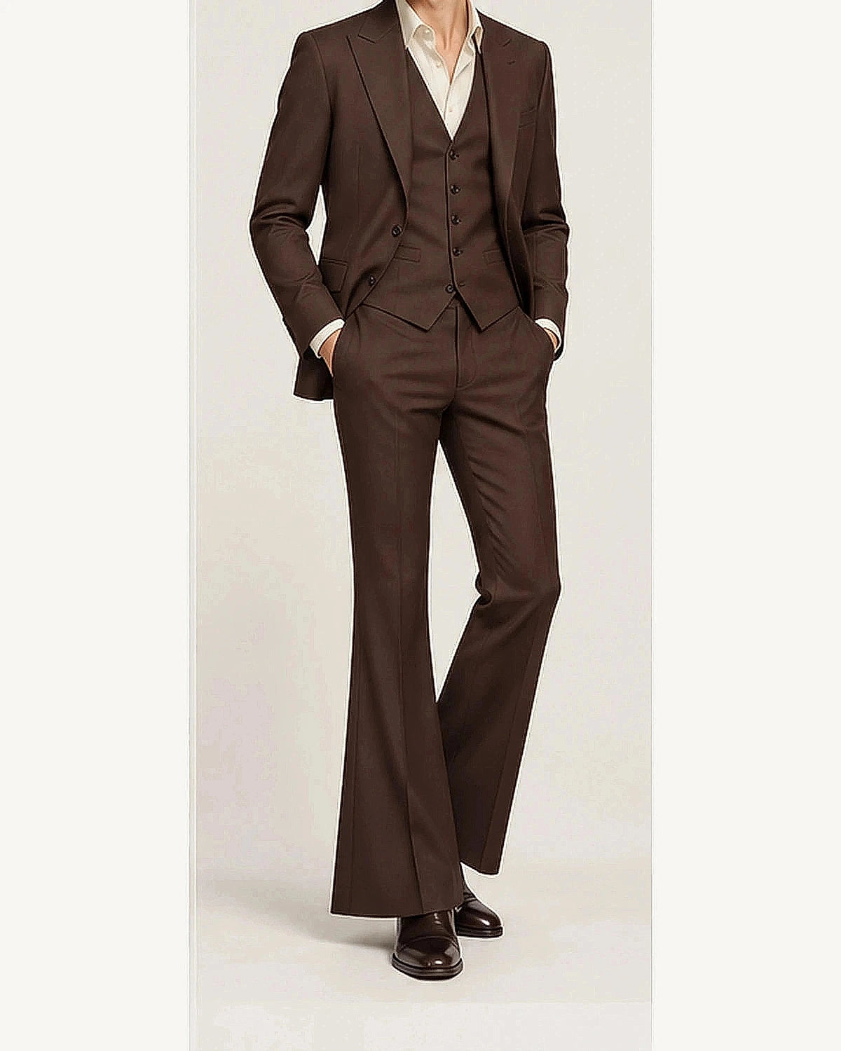 DFCOLOR::Espresso::onbody — Retro 70s Three-Piece Flare Suit