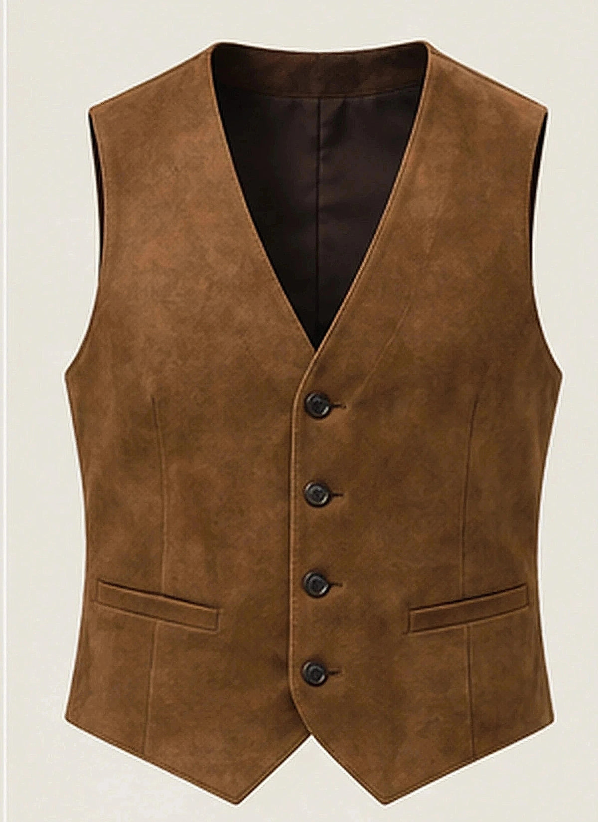 DFCOLOR::Tobacco::product — Chocolate Faux Suede Tailored Waistcoat