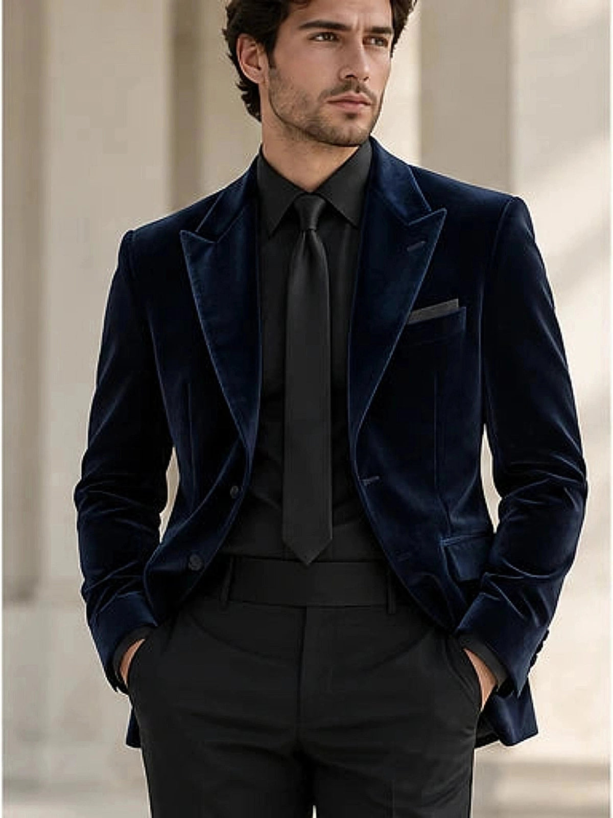 DFCOLOR::Navy::onbody — Burgundy Velvet Peak-Lapel Blazer