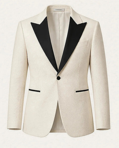 DFCOLOR::Ivory::Ivory Textured Peak-Lapel Dinner Jacket clean product view