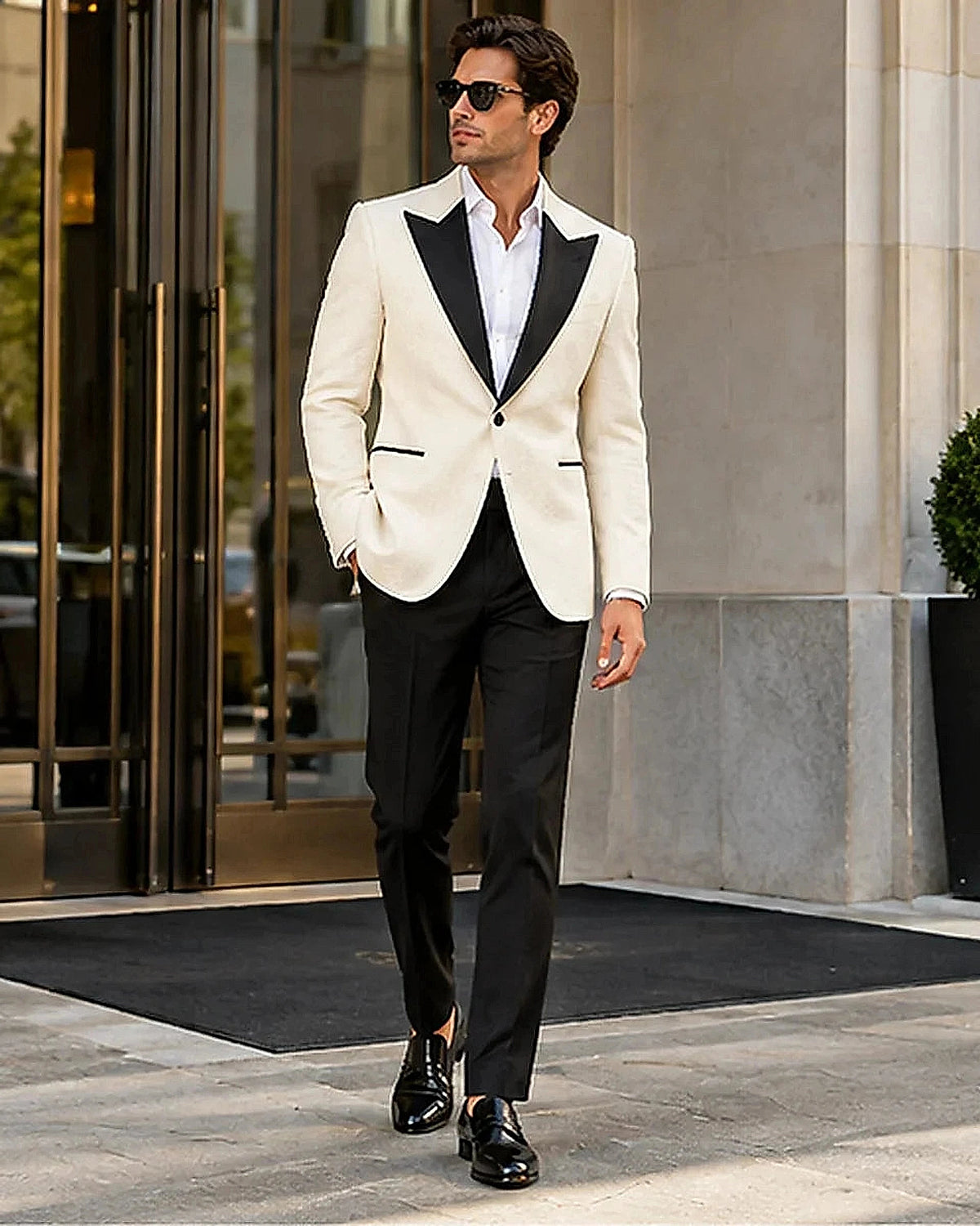 DFCOLOR::Ivory::Ivory Textured Peak-Lapel Dinner Jacket on-body styling