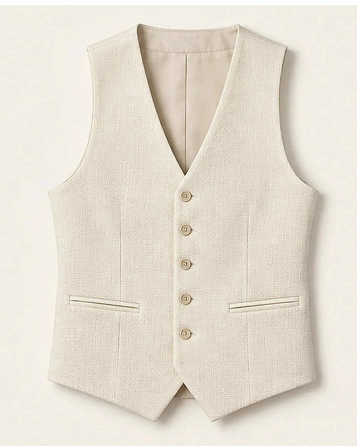 DFCOLOR::Ivory::Ivory Textured Tailored Waistcoat clean product view