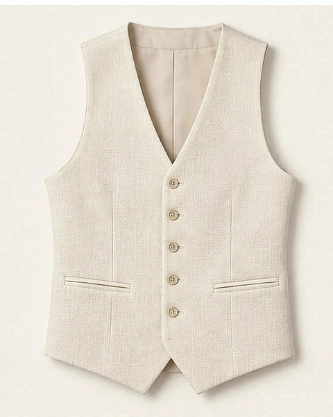 DFCOLOR::Ivory::Ivory Textured Tailored Waistcoat clean product view