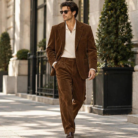DFCOLOR::Tobacco::Tobacco Corduroy Two-Piece Suit — on-body view