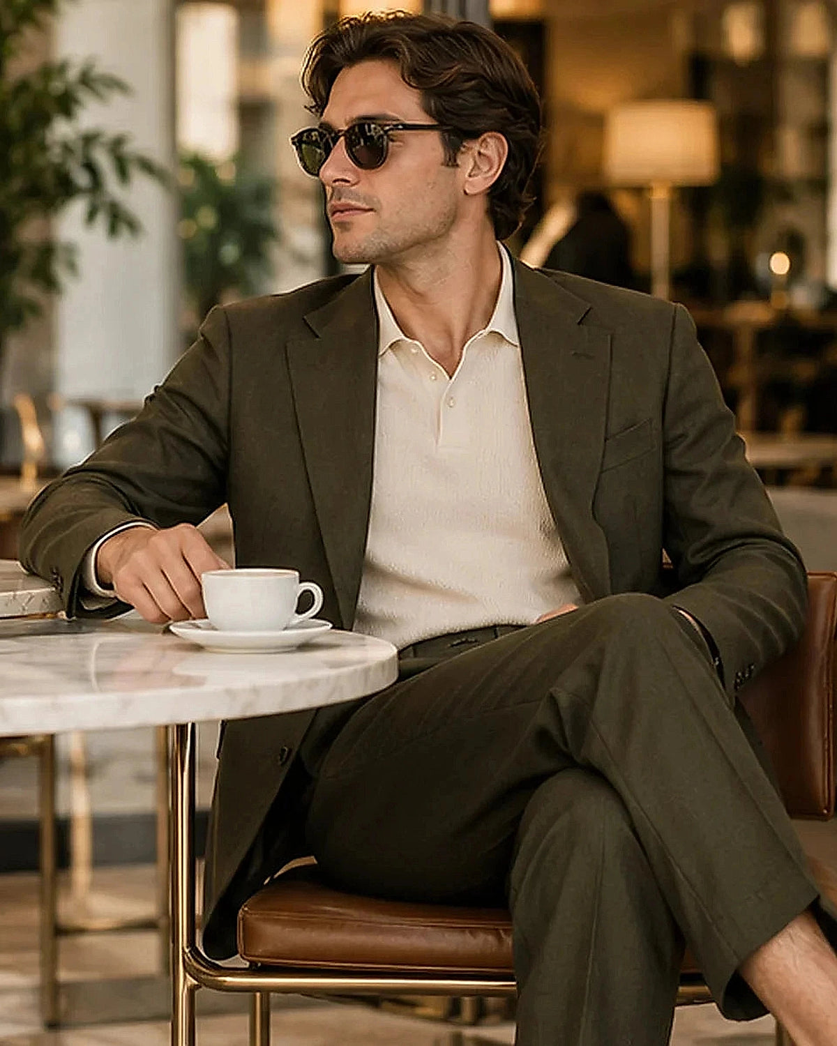 DFCOLOR::Olive::Dark Olive Unstructured Two-Piece Suit contemporary lifestyle styling