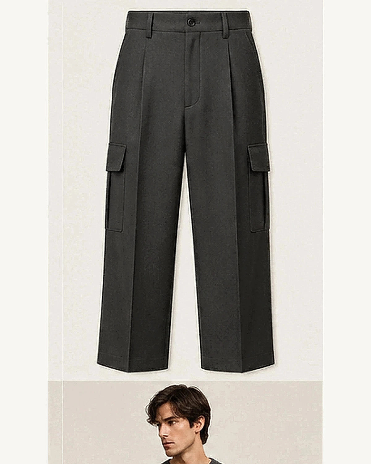 DFCOLOR::Charcoal::product — Olive Tailored Cargo Trousers