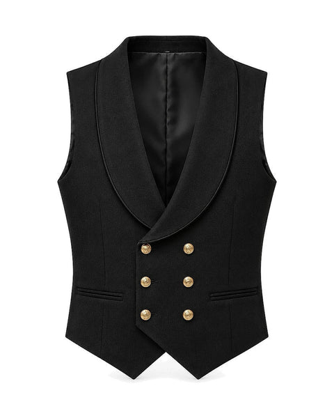 DFCOLOR::Black::Double-breasted Regency waistcoat — white-background front product view