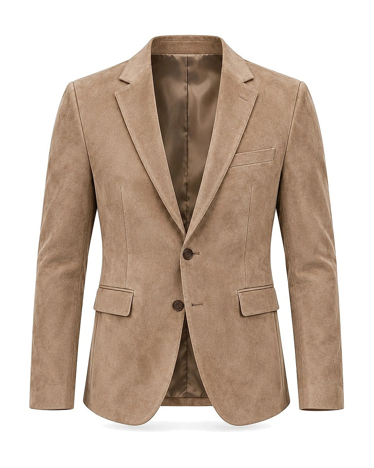 DFCOLOR::Espresso::Faux suede slim notch-lapel blazer — white-background front product view