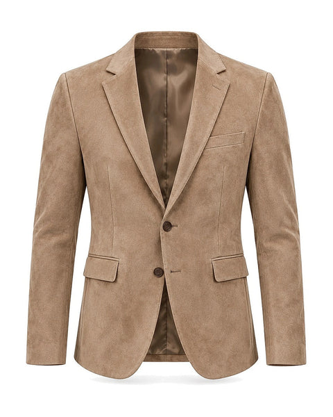 DFCOLOR::Espresso::Faux suede slim notch-lapel blazer — white-background front product view