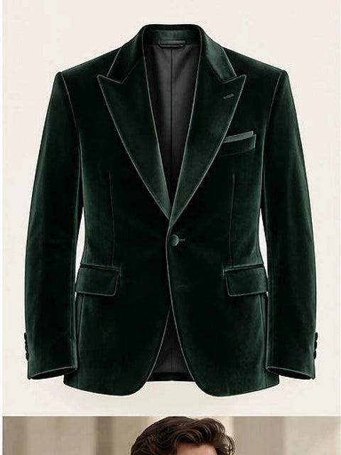 DFCOLOR::Forest Green::product — Burgundy Velvet Peak-Lapel Blazer
