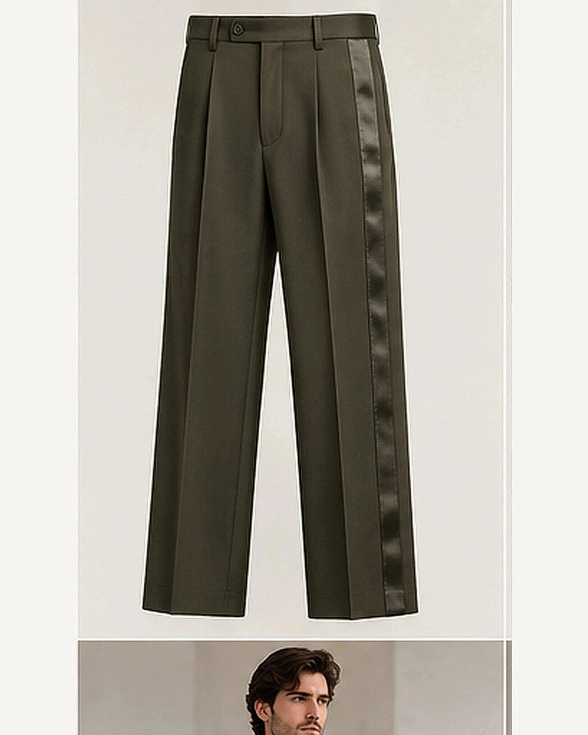 DFCOLOR::Olive::product — Black Satin Side-Stripe Tailored Trousers