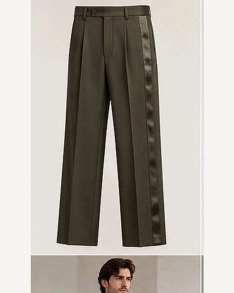 DFCOLOR::Olive::product — Black Satin Side-Stripe Tailored Trousers