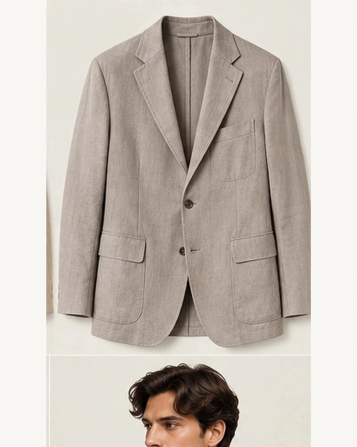 DFCOLOR::Stone::product — Olive Unstructured Linen-Look Cotton Blazer