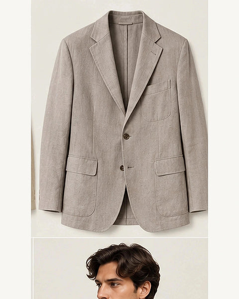 DFCOLOR::Stone::product — Olive Unstructured Linen-Look Cotton Blazer