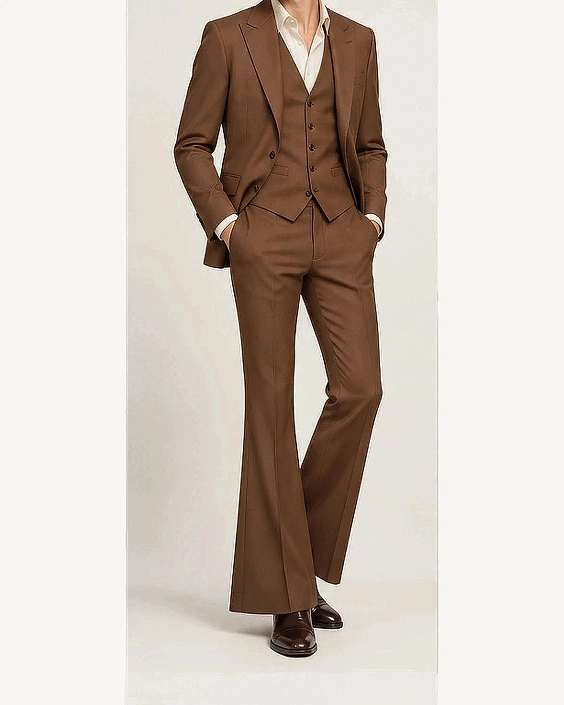 DFCOLOR::Walnut::onbody — Retro 70s Three-Piece Flare Suit