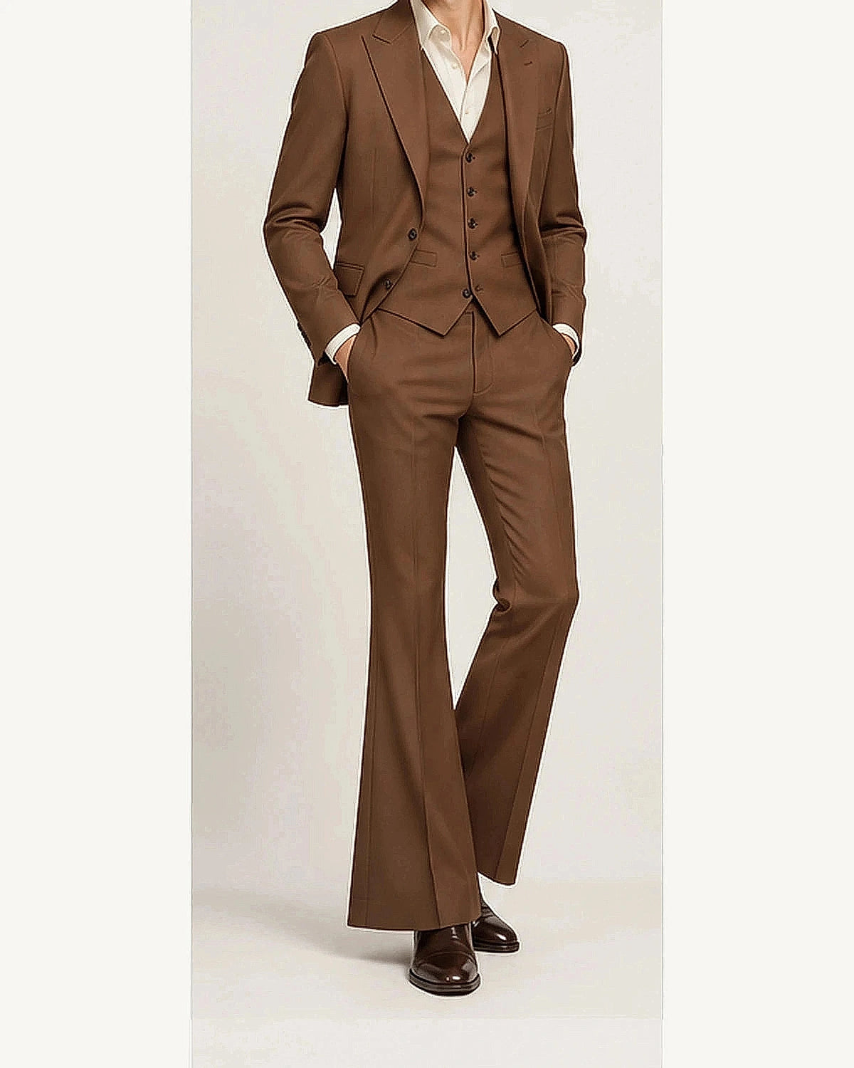 DFCOLOR::Walnut::onbody — Retro 70s Three-Piece Flare Suit