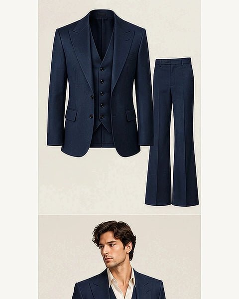 DFCOLOR::Navy::product — Retro 70s Three-Piece Flare Suit