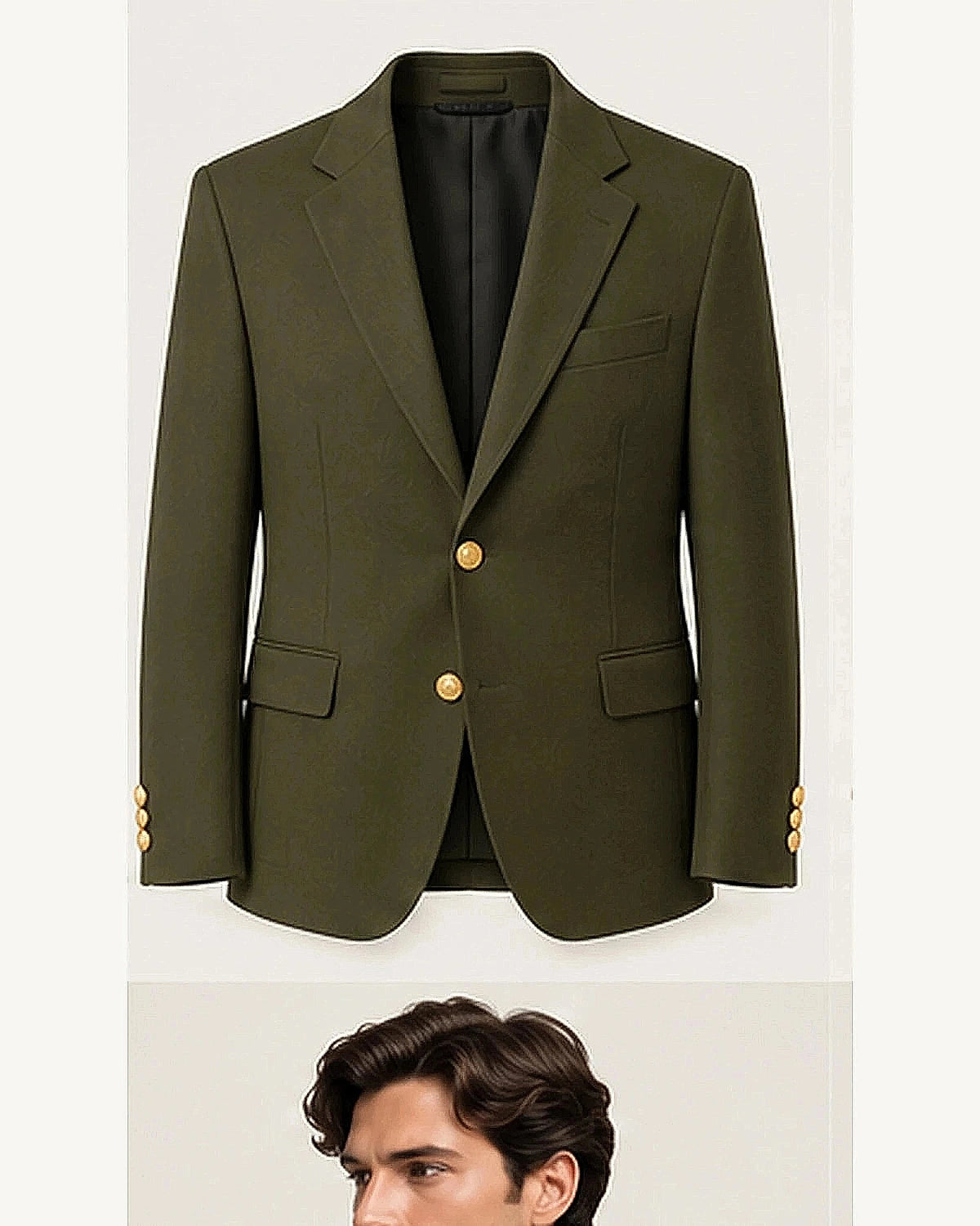 DFCOLOR::Olive::product — Navy Serge Blazer with Gold Buttons