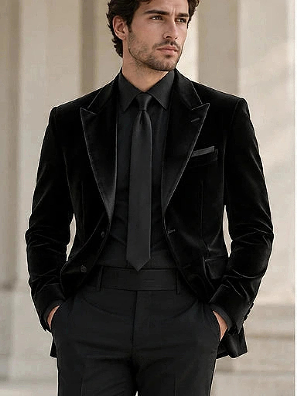 DFCOLOR::Black::onbody — Burgundy Velvet Peak-Lapel Blazer