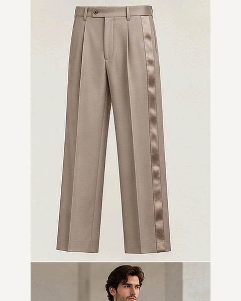 DFCOLOR::Taupe::product — Black Satin Side-Stripe Tailored Trousers