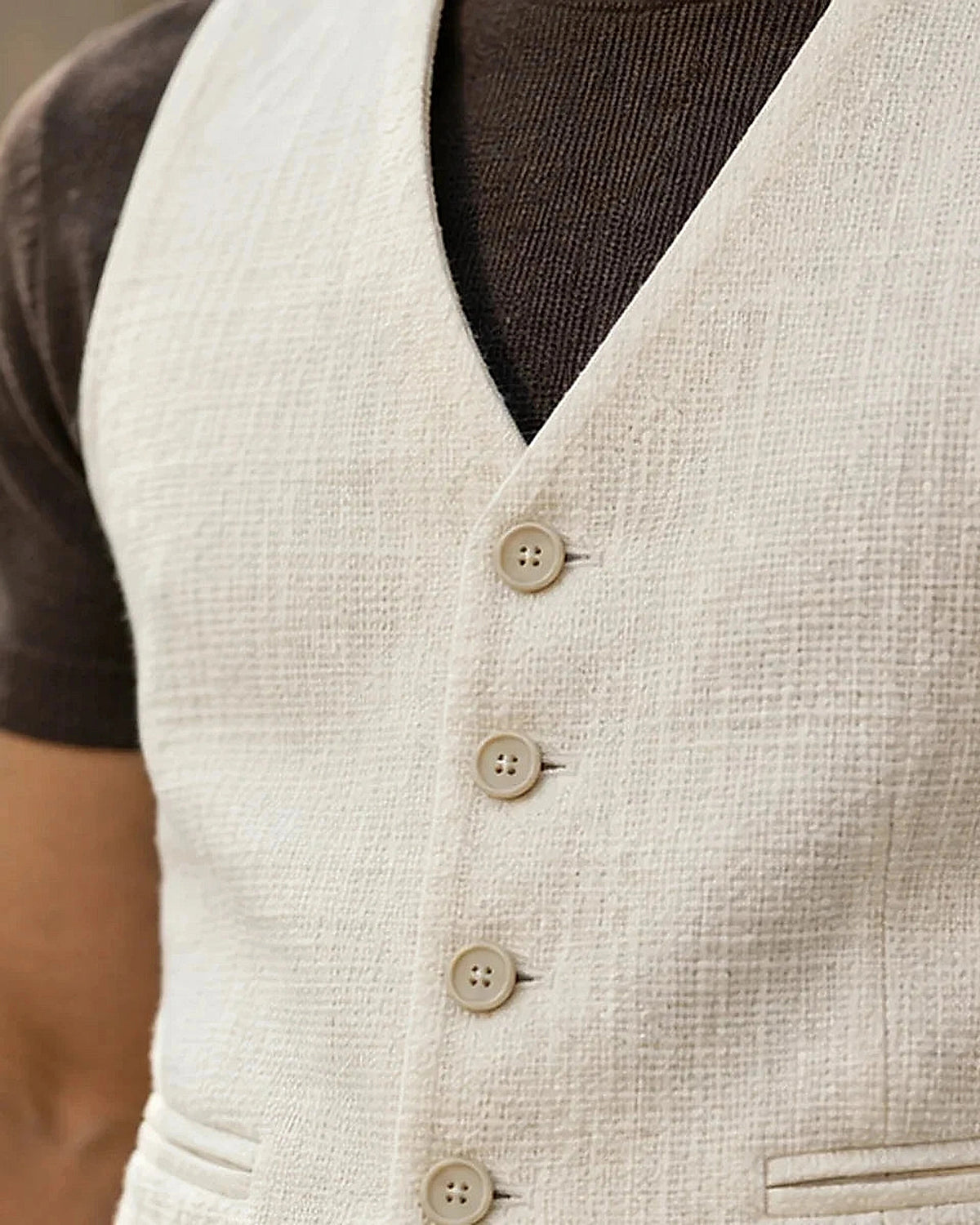 DFCOLOR::Ivory::Ivory Textured Tailored Waistcoat fabric and tailoring detail