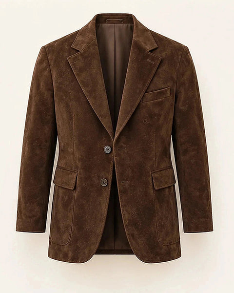 DFCOLOR::Espresso::Espresso faux-suede relaxed blazer — white-background front product view