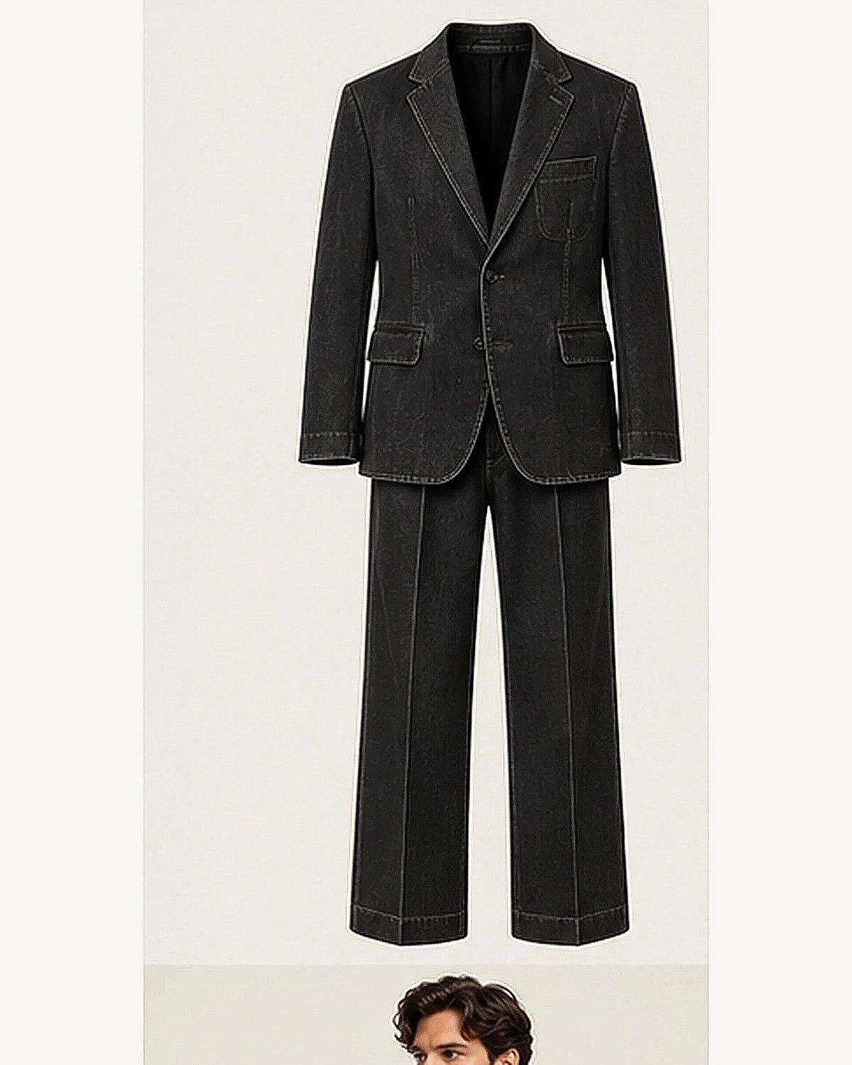 DFCOLOR::Washed Black::product — Raw Indigo Denim-Look Two-Piece Suit
