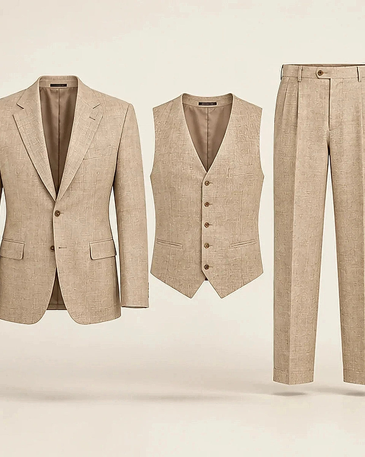 DFCOLOR::Sand::Sand Linen-Look Cotton Three-Piece Suit clean product view