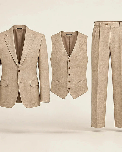 DFCOLOR::Sand::Sand Linen-Look Cotton Three-Piece Suit clean product view