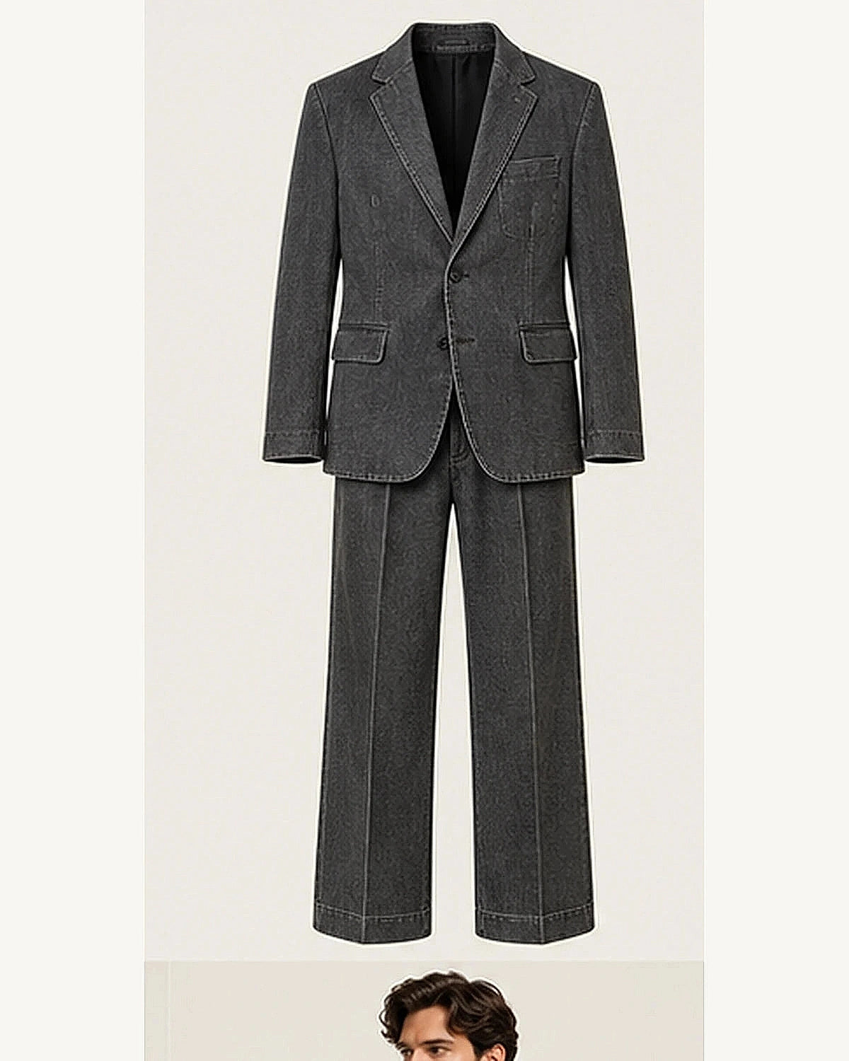 DFCOLOR::Charcoal::product — Raw Indigo Denim-Look Two-Piece Suit