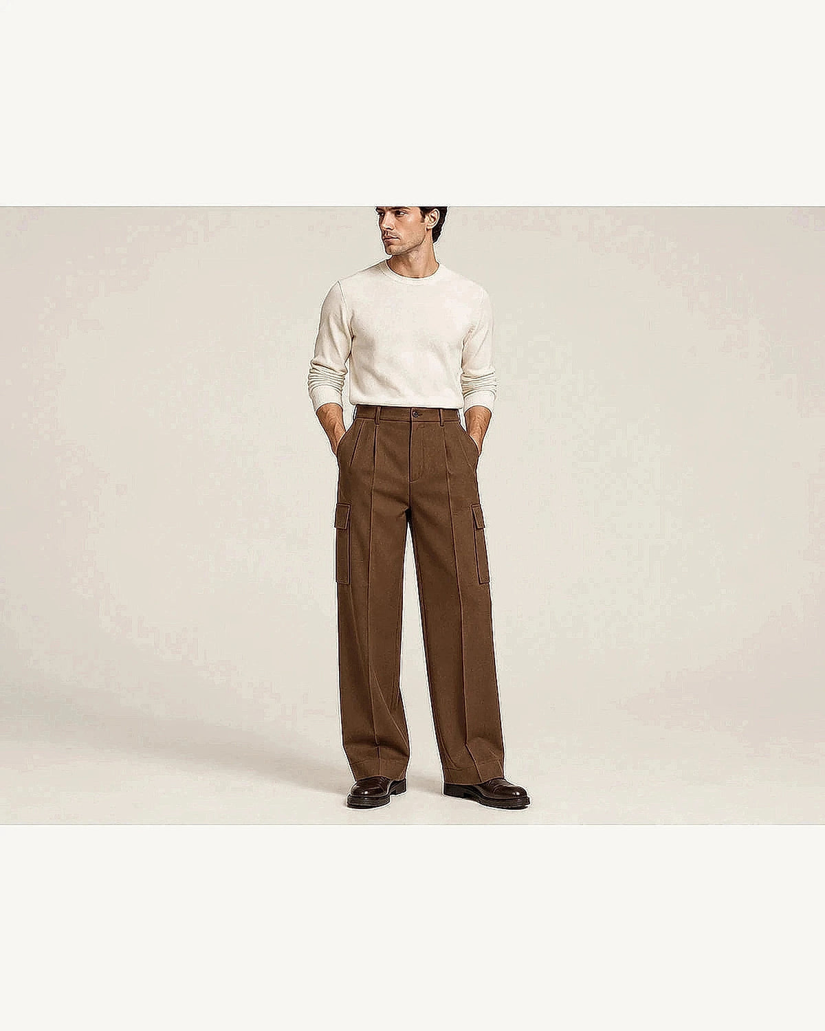 DFCOLOR::Walnut::onbody — Olive Tailored Cargo Trousers
