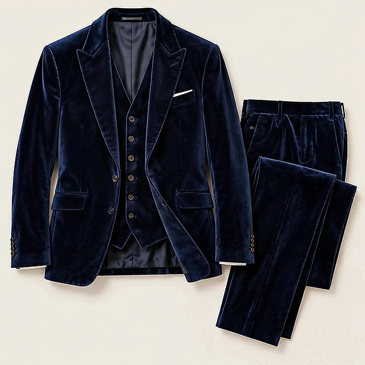 DFCOLOR::Navy::Deep Navy Velvet Three-Piece Suit — product view