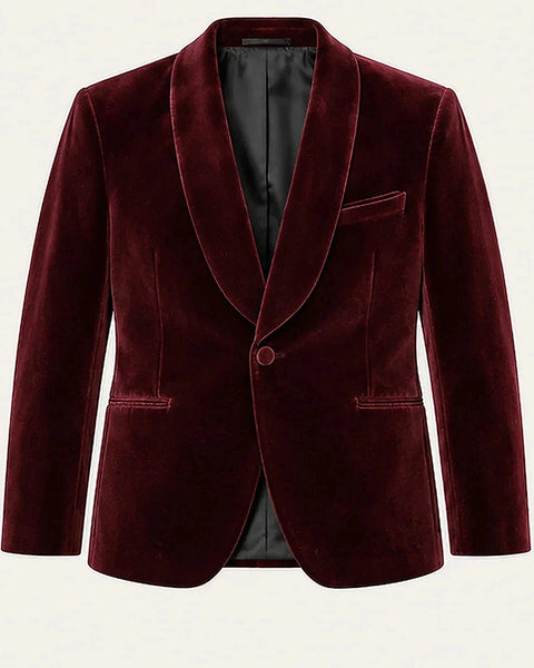 DFCOLOR::Burgundy::Burgundy Velvet Shawl-Collar Jacket clean product view