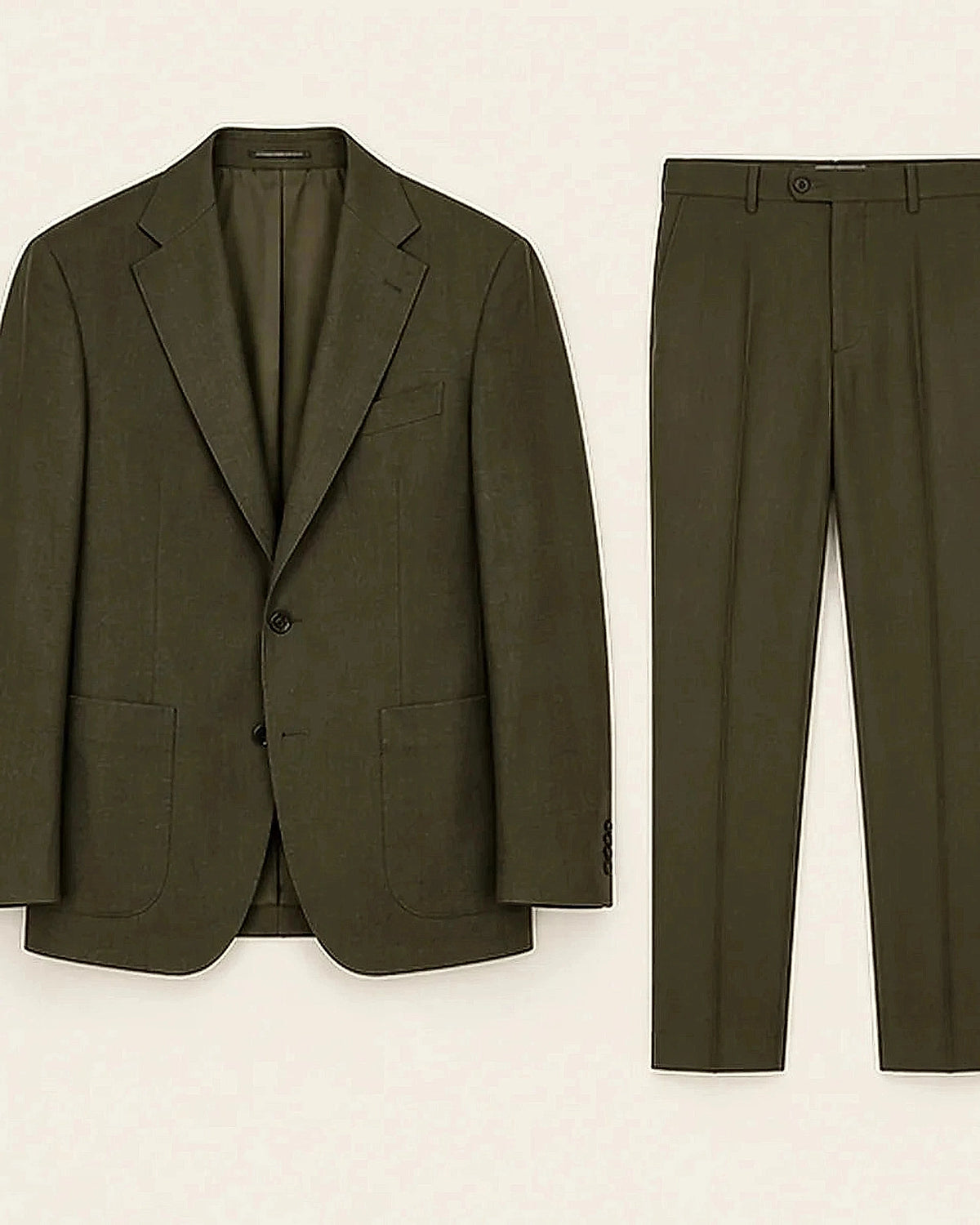 DFCOLOR::Olive::Dark Olive Unstructured Two-Piece Suit clean product view