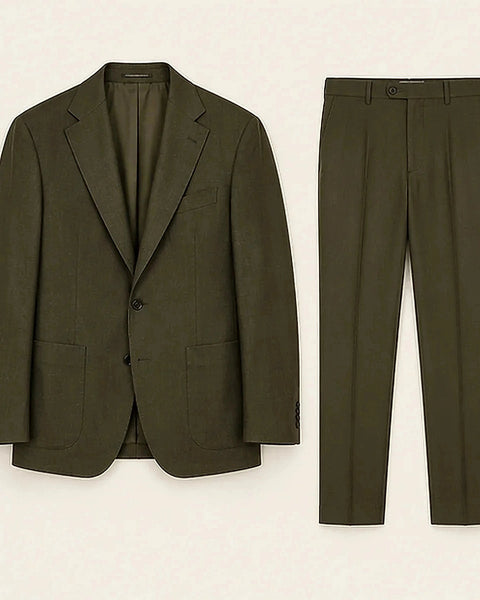 DFCOLOR::Olive::Dark Olive Unstructured Two-Piece Suit clean product view