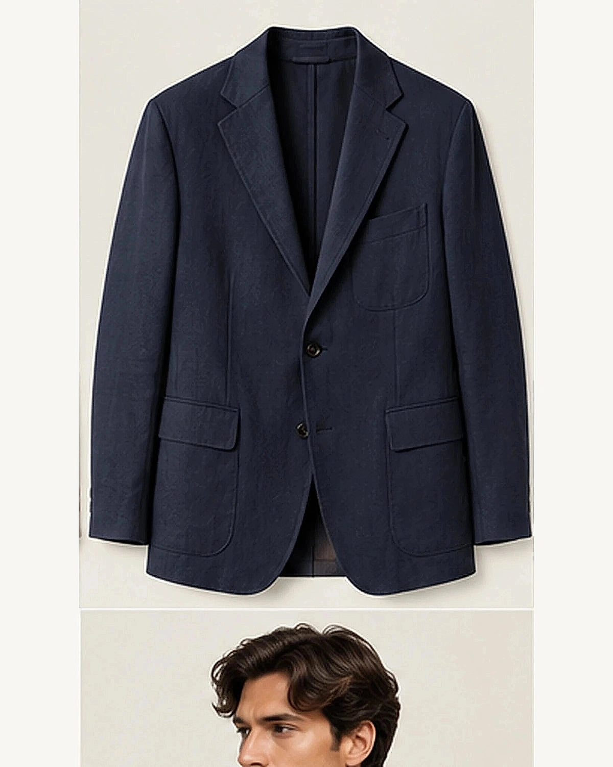 DFCOLOR::Navy::product — Olive Unstructured Linen-Look Cotton Blazer