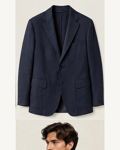 DFCOLOR::Navy::product — Olive Unstructured Linen-Look Cotton Blazer