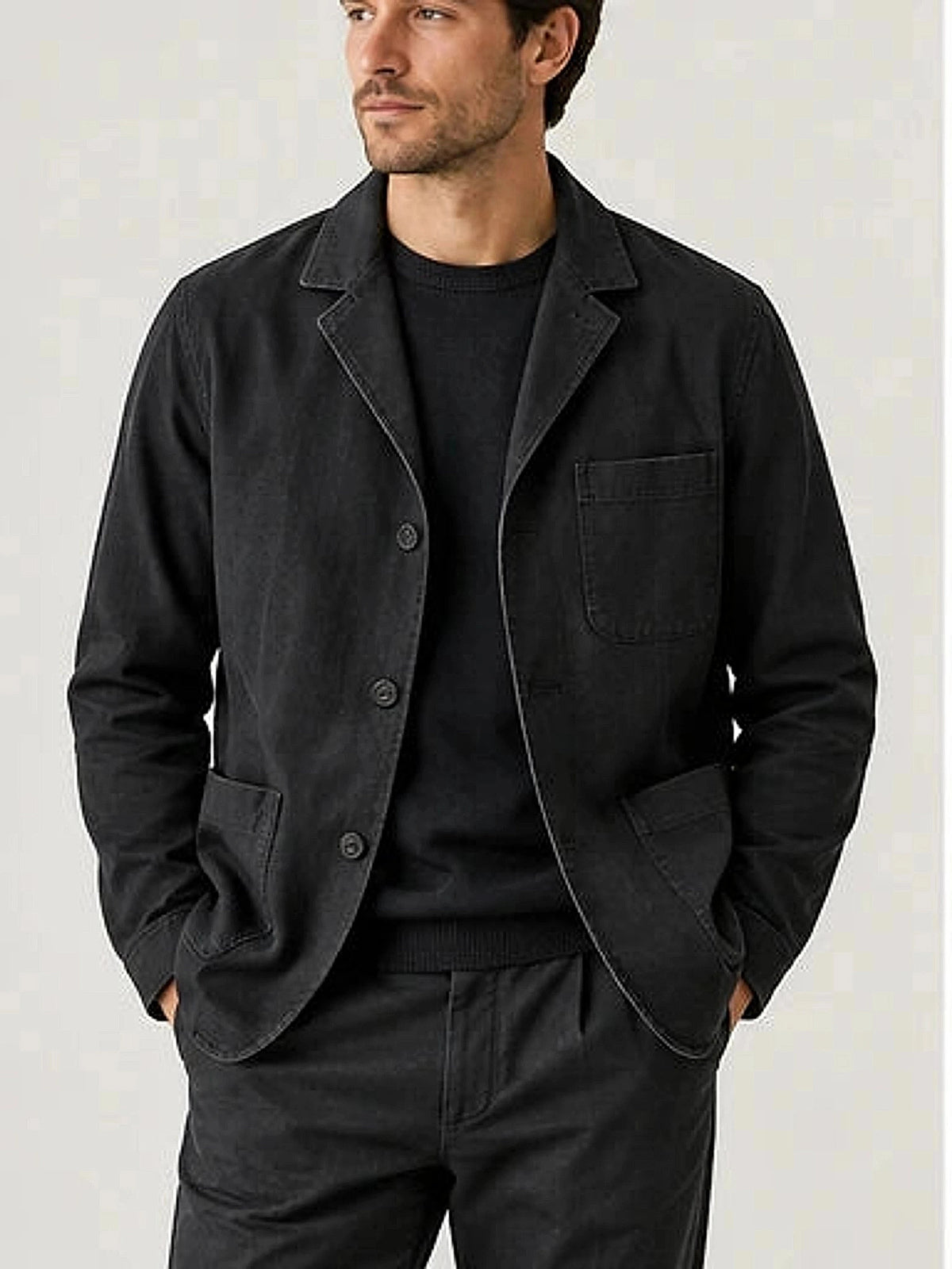 DFCOLOR::Washed Black::onbody — Indigo Chore Blazer