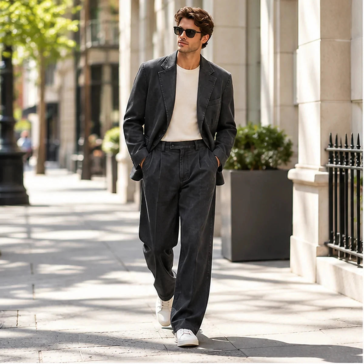 DFCOLOR::Washed Black::Washed Black Relaxed Two-Piece Suit — on-body view