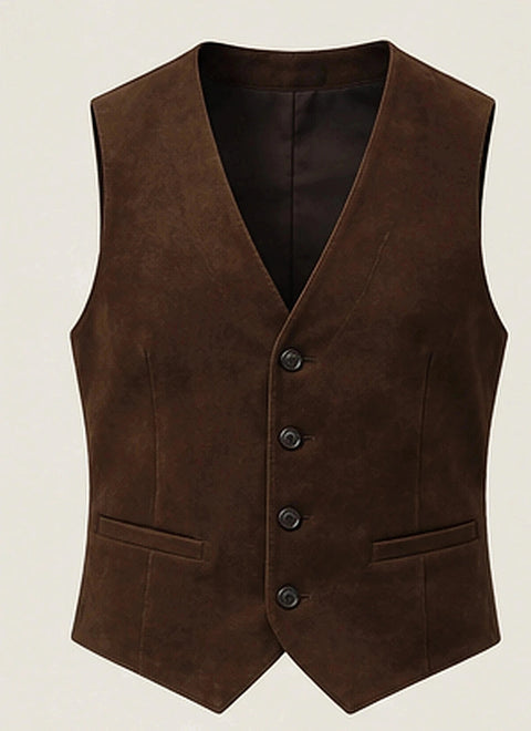 DFCOLOR::Espresso::product — Chocolate Faux Suede Tailored Waistcoat