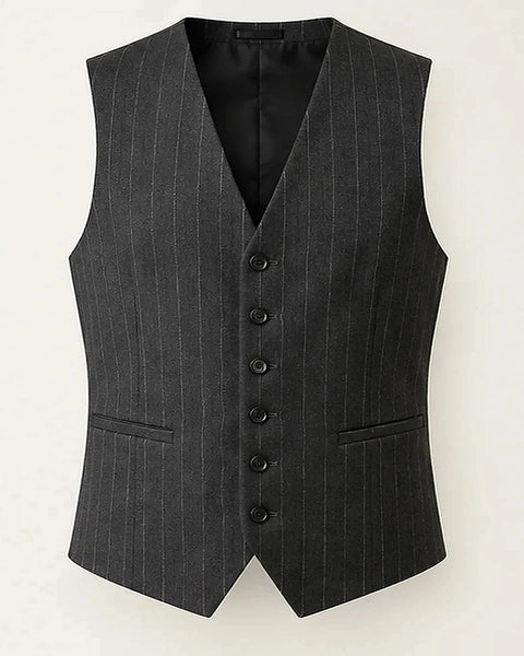 DFCOLOR::Charcoal::Charcoal Longline Pinstripe Waistcoat clean product view