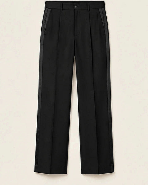 DFCOLOR::Black::Black Satin Side-Stripe Tailored Trousers clean product view